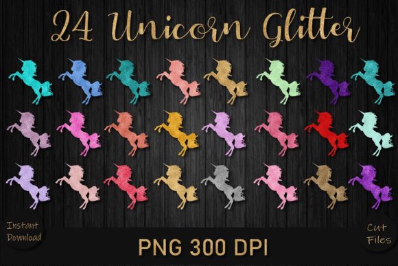 24 Cute Unicorn Glitter PNG Bundle for Graphics and Crafts