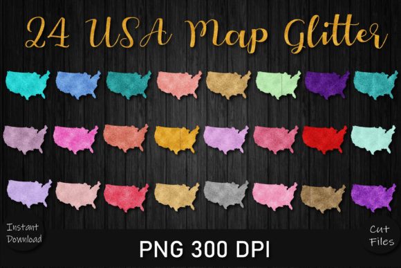 24 USA Map Glitter PNG Bundle for Graphics & Crafts