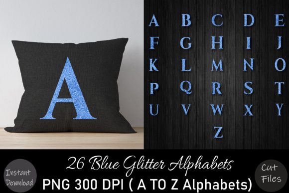 Blue Glitter a to Z Alphabets Set for Graphics and Crafts