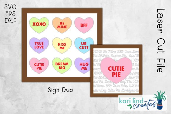 Conversation Heart Sign Duo Laser File: Signs for Laser Cutting