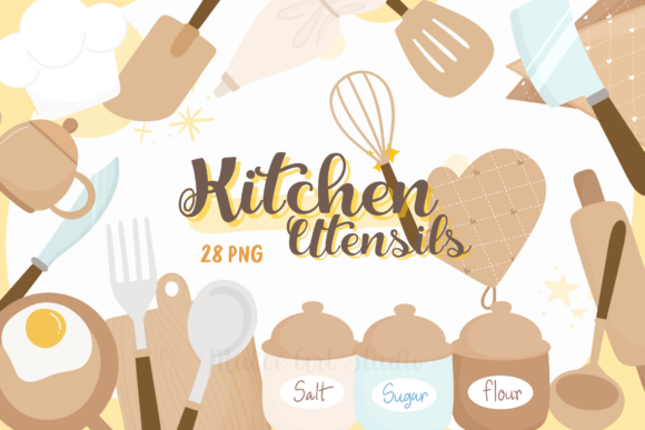 Cute Kitchen Utensils Set: Graphics and Illustrations for Bloggers