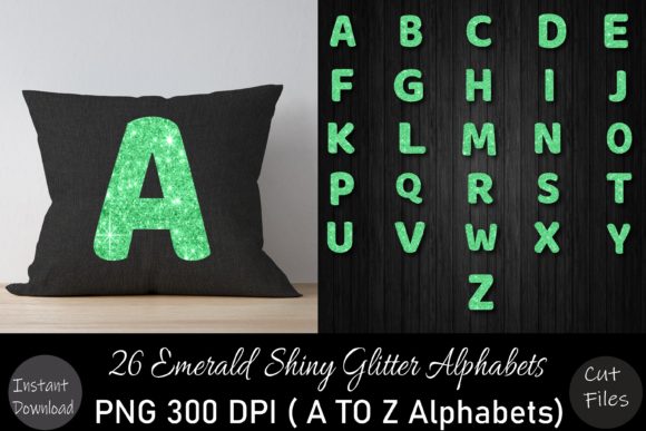 Emerald Glitter a to Z Alphabets Set for Graphics and Crafts