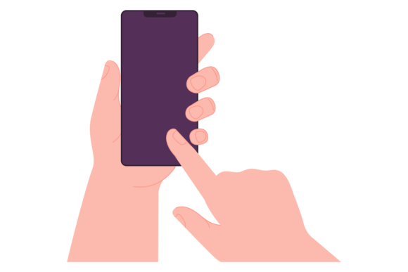 Finger Touching Smartphone Screen. Blank Review