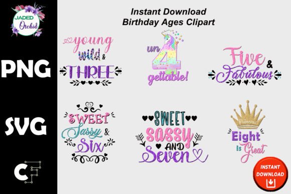 Girls Birthday Ages Clipart SVG and PNG for Graphics & Crafts