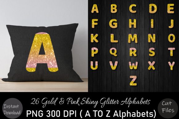 Gold Pink Glitter a to Z Alphabets Set for Graphics and Crafts
