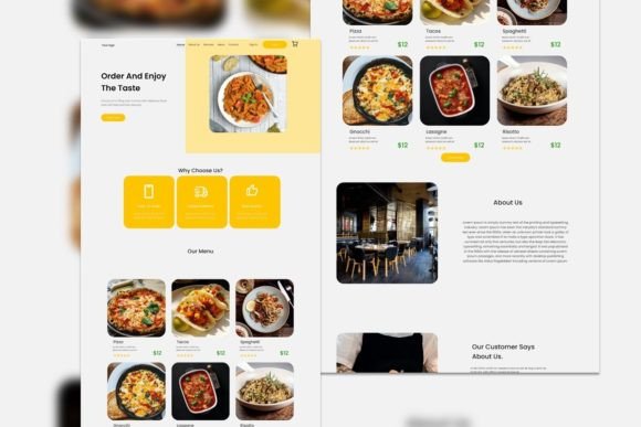 Landing Page Design Yellow Food Graphics for Templates