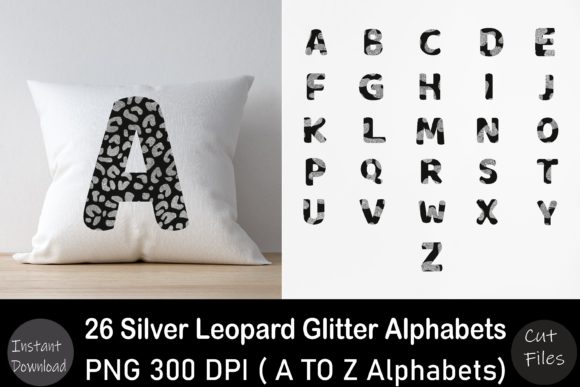 Silver Leopard Glitter a to Z Alphabet for Graphics and Crafts
