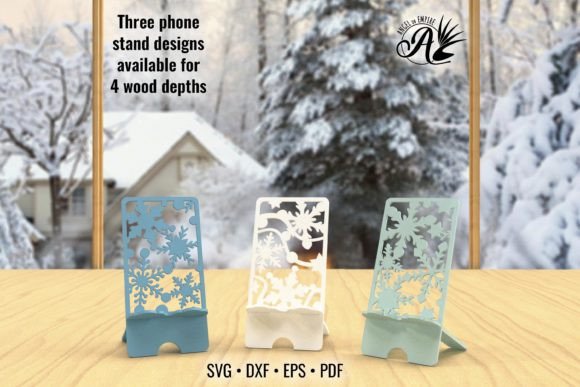 Three Snowflake Phone Stands: Laser Cutting Stands for Winter Branding