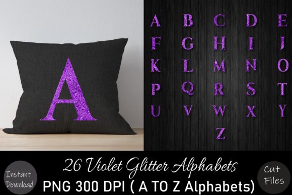 Violet Glitter a to Z Alphabets Set for Graphics and Crafts